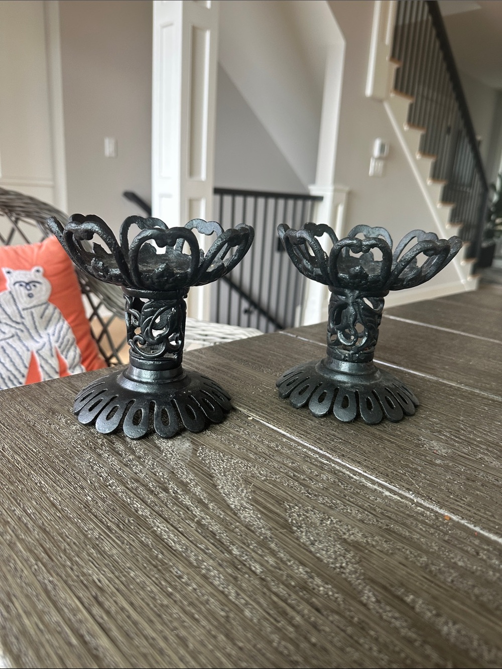 Vintage Black Decorative Metal Candle Holders - Pair